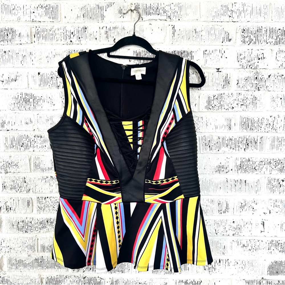 Bisous Bisous Geometric Corset Sleeveless Peplum Top XL
